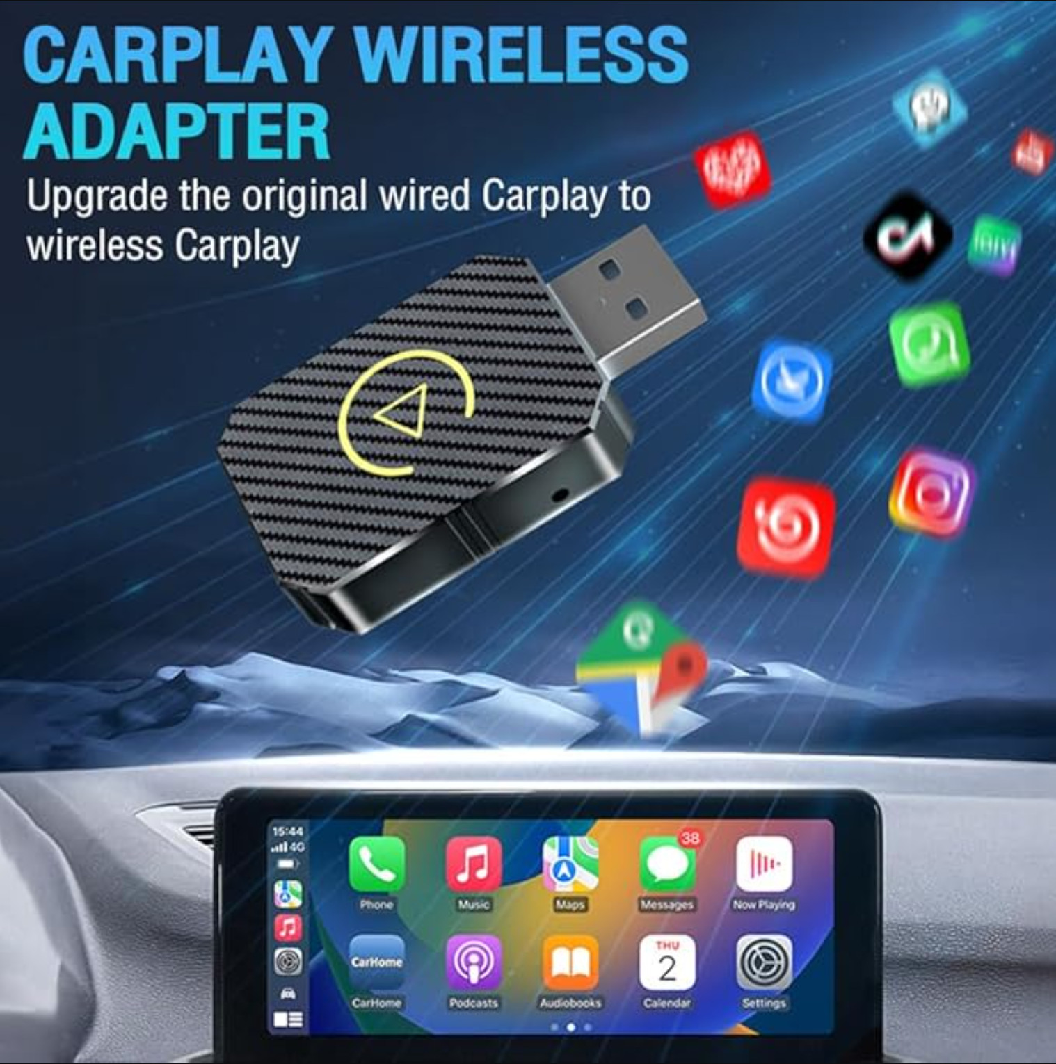 CarPlay ADATTATORE WIRELESS Auto IPHONE ANDROID 2in1 USB e Type-C Plug & Play - Miniatura 13