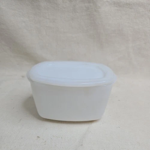 Vintage Federal Glass White Milk Glass Oven Refrigerator Ware 4” Dish w Lid