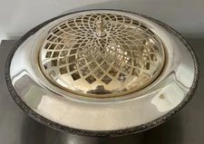 Silverplate Centerpiece Pedestal Bowl & Latticework Frog Rogers HARVEST FreeShip