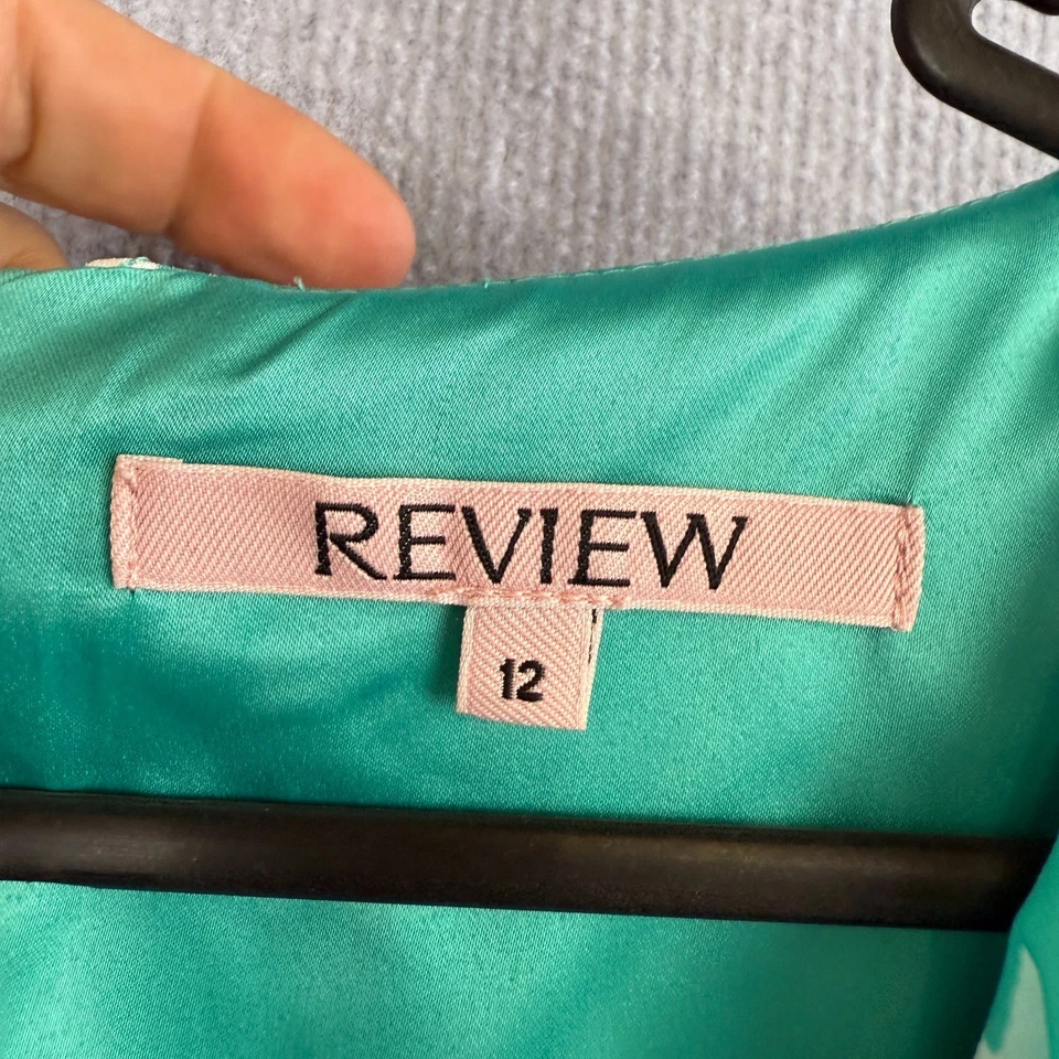 Review Dress Womens 12 Blue White Butterfly Print Belted Ruffle Trim - image 2 of 4