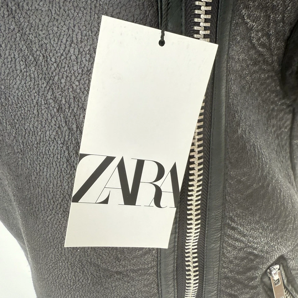 ZARA NWT Moto Jacket Black Size S Belted Biker Vest Goth Fur Oversized Emo Punk - Image 3 of 4