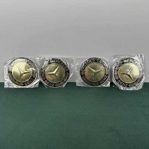 Mercedes Benz Lot of 4 Logo Emblem Badge 2.5” Gold Black Metal New