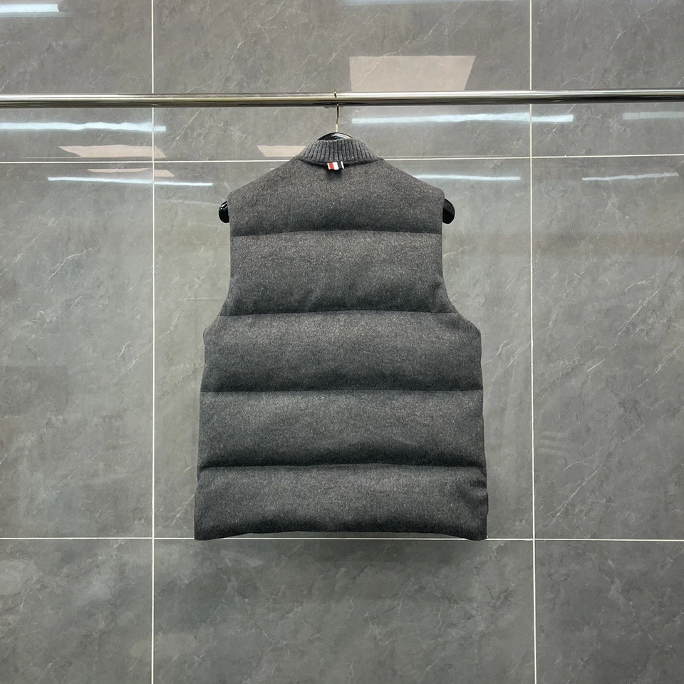 Thom Browne Men/women Autumn New Striped Buckle Cardigan Duck Down Wool Vest - Image 2 of 4