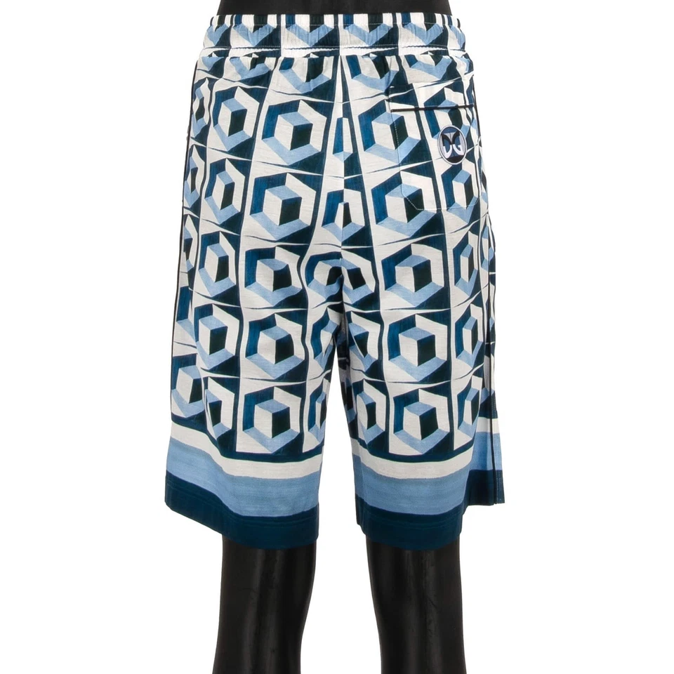 DOLCE & GABBANA Gio Ponti Design Shorts Bermudas Sudaderas Azul Blanco - Imagen 2 de 4