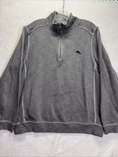 Tommy Bahama Men Large Gray Pullover Quarter Zip Long Sleeve Marlin