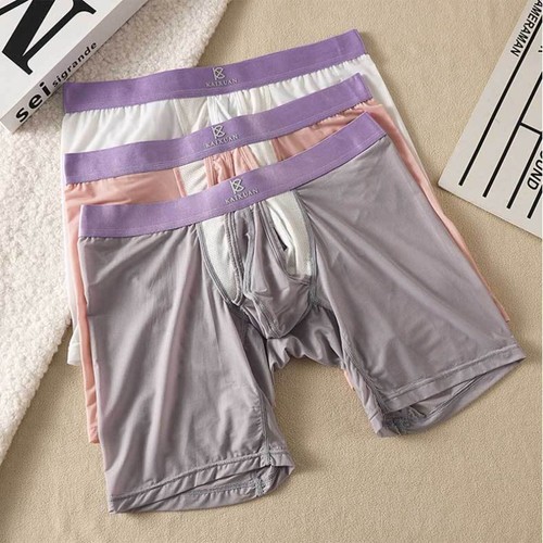 Breathable Ice Silk Men's Boxer Briefs Lightweight Summer Side Opening Underwear - Picture 4 of 24