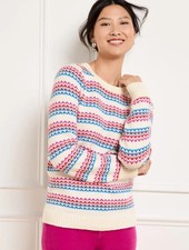 NWT 100 TALBOTS IVORY /RED/BLUE JACQUARD SUPERSOFT SWEATER SIZE PETITE LARGE PL