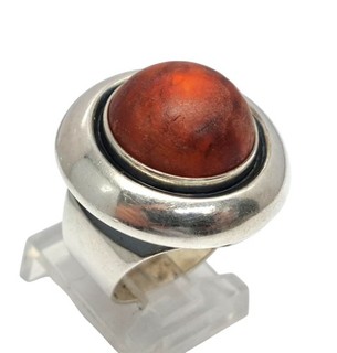 Antique Denmark Niels Erik From Sterling Silver Amber Mid Century Modern Ring