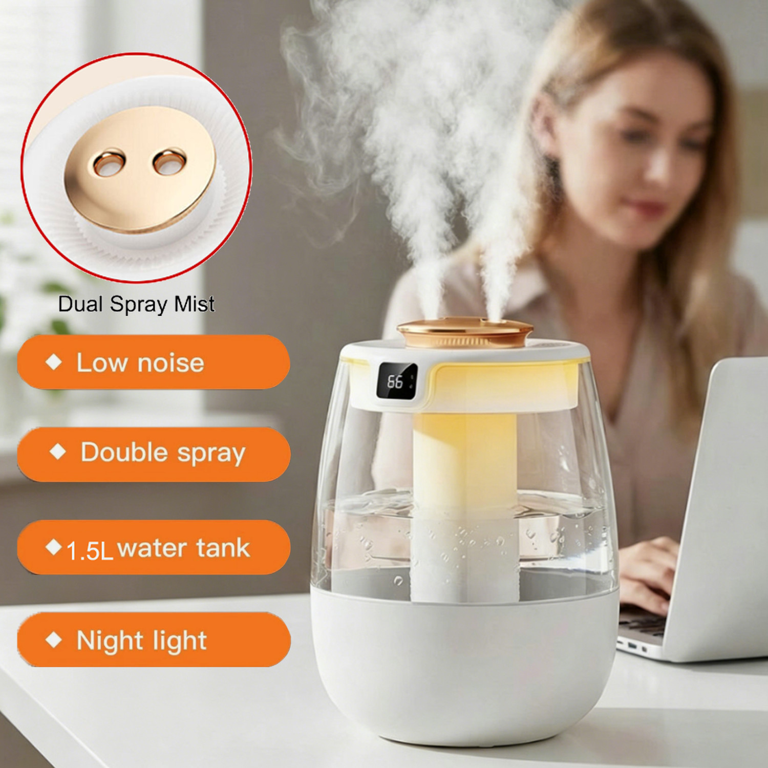 Dual-nozzle Digital Display Humidifier Led Light Adjusta