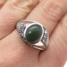 Karlan & Bleicher 925 Sterling Silver Vintage Real Jade White Topaz Ring Size 10