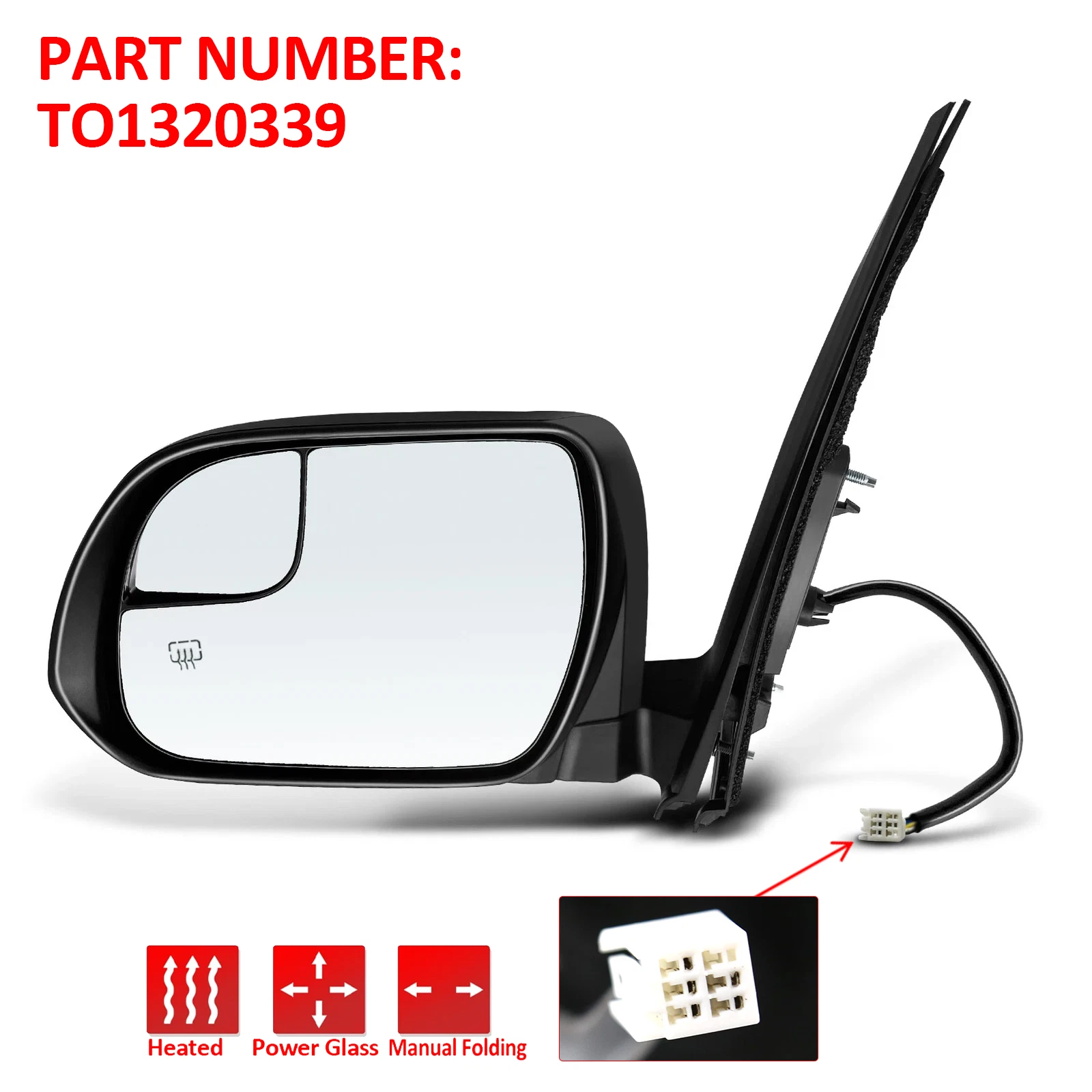 Left Driver Side Power Heated Manual Fold Side Mirror For Toyota Sienna 2015-20