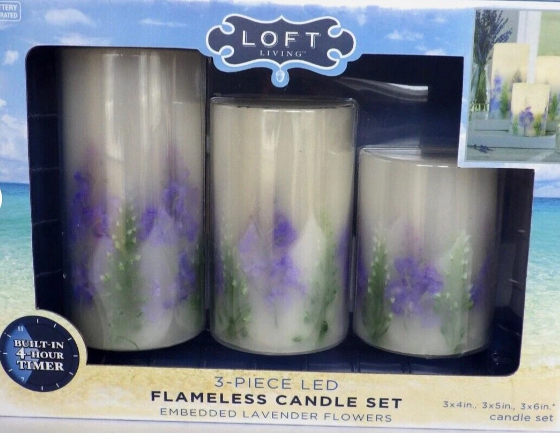 Candle LED Lavender Set of 3 Wax Timer Battery New Box