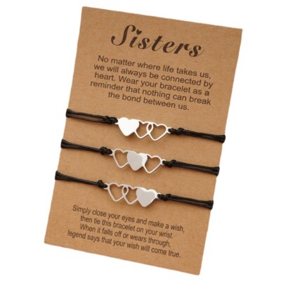 3Pcs Heart-to-Heart Three Sisters Card Bracelet Matching Heart