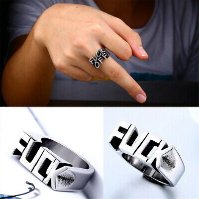 Mens Silver Stainless Steel Gothic Punk Ring Biker Band Finger Ring 