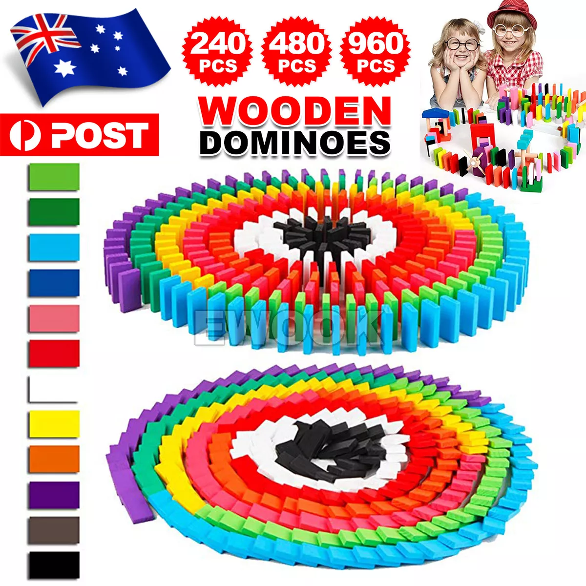 Colorful Wooden Dominoes Blocks Game Set in 12 Color Domino Tile Blocks  (240 Pieces)