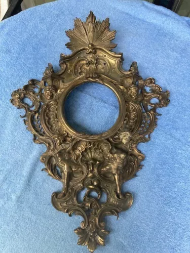 Antique French Gilt Bronze Cartel  Wall Clock Case Frame Parts