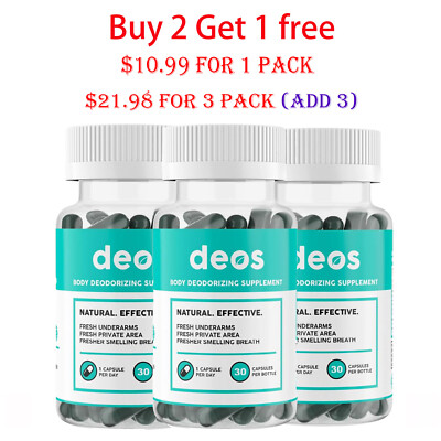 3 PACK DEOS Internal Deodorant Supplement Full Body Odor Control Deodorizer 30ct