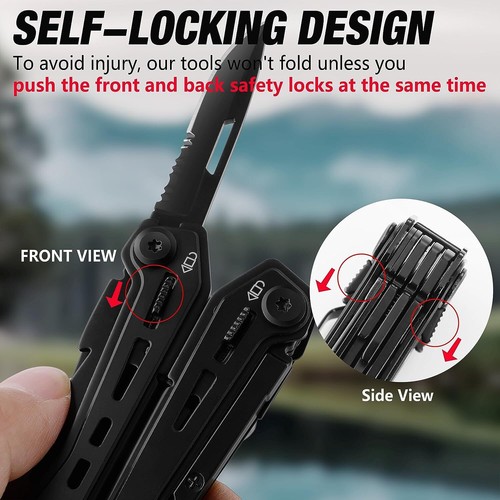 FLISSA 16-in-1 MultiTool Black Stainless Steel Self-locking Foldable w/ Sheath - Picture 4 of 7