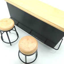 Melody Jane 1950's Black Oak Counter & Stools - 1:12 Scale Dollhouse Miniature Kitchen Bar Set