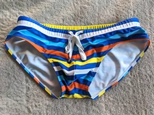 UXH Collection Swim Briefs Mens Large (32-34) Swimsuit Blue Orange White Stripes