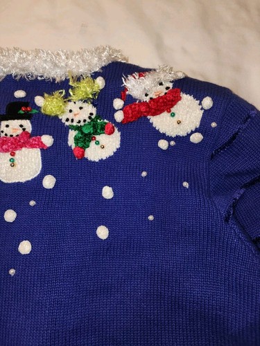 Berek Takako Sakon Medium Vintage Christmas Sweater Snowman Beaded RARE!! - Picture 13 of 16