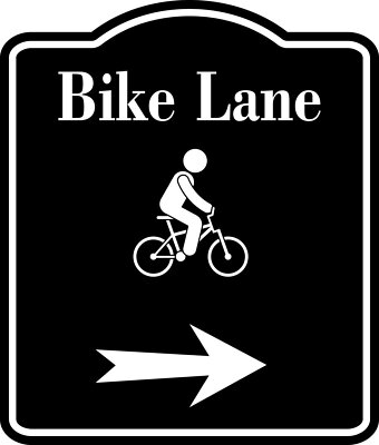 Bike Lane Symbol Right Arrow BLACK  Aluminum Composite Sign