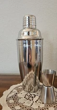 Pier 1 Imports Stainless Steel Cocktail Shaker with Measuring/Shot Glass. 