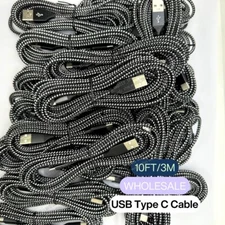 100Pack 10ft USB Type C Fast Charger Cable Lot For Samsung Android Charging Cord