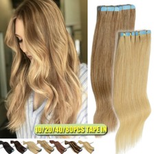 120G 80PCS Remy Tape In Russian Real Human Hair Extensions Skin Weft Thick Stick