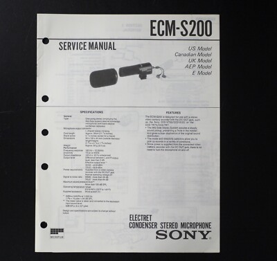 Original SONY ECM-S200 Microphone Service Manual / Service Anleitung !!! 1-WM