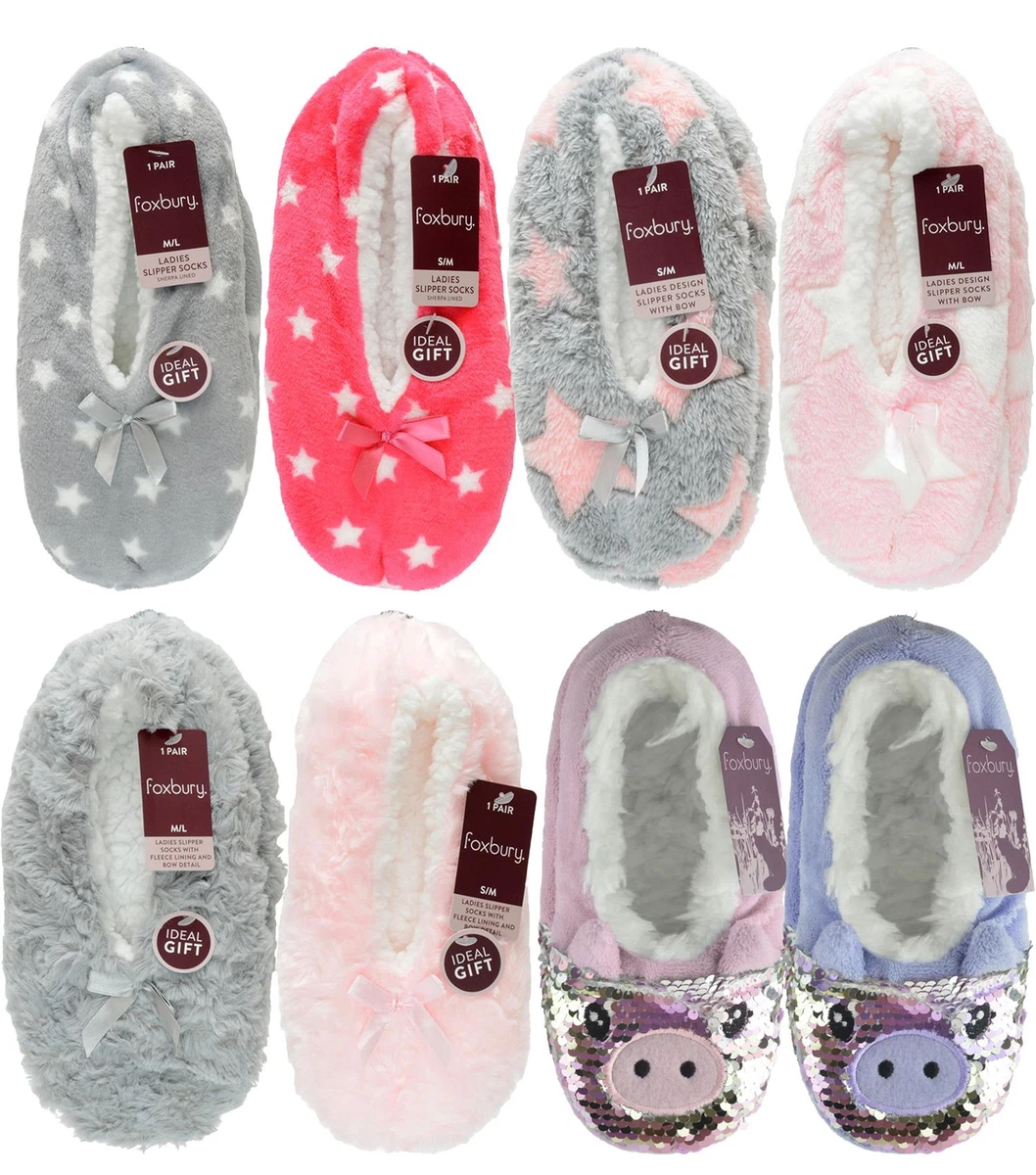 Sherpa Lined Ballerina Slippers Ladies Fleece Bed House Ballet Slipper Grips