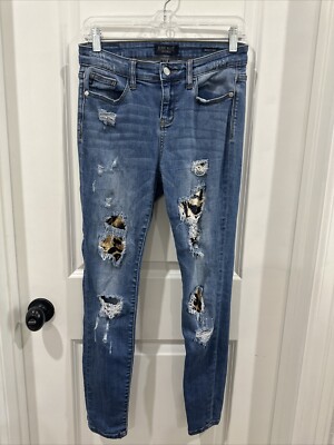 Judy Blue Leopard Patch Skinny Jeans 7/28 Distressed JB8265MD