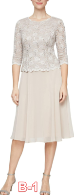 Alex Evenings Sequined Lace Contrast Dress - Taupe - Size 18