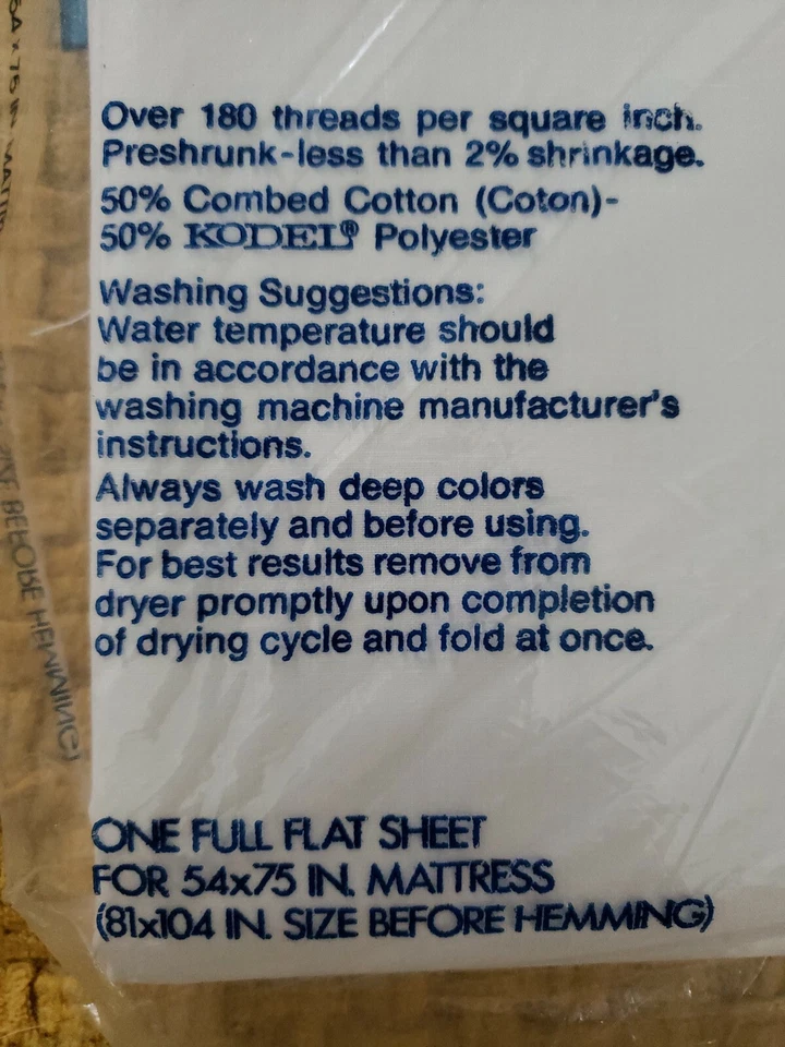 ВИНТАЖНЫЙ полный плоский лист Burlington No Iron Percale для матраса 54x75 ЗАПЕЧАТАННЫЙ - Изображение 3 из 4