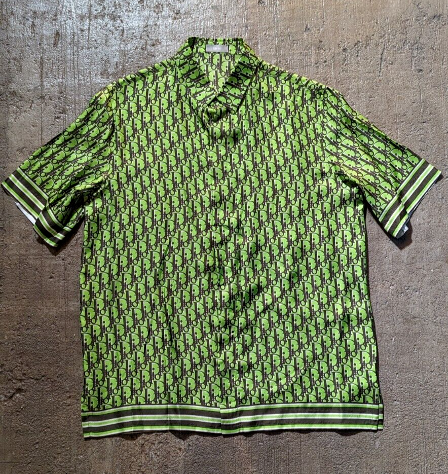Dior ディオール ブラウス シャツ グリーン Dior Oblique Neon Green Black Printed Silk Shirt 39 | eBay