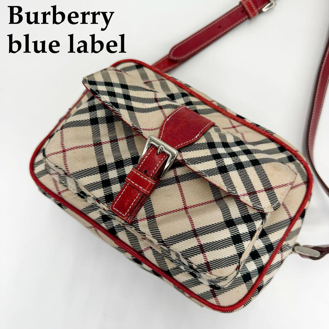 Burberry Blue Label Nova check Shoulder Bag Red Beige Check Women Authentic