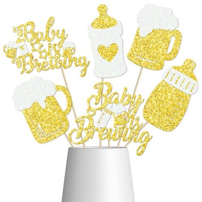 Baby is Brewing Gold Glitter Centerpiece Sticks for Baby Shower Beer Mug