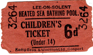 Admision etc ticket: Lee on Solent heated sea bathing pool child 6d