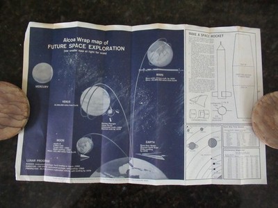 Vtg Alcoa Wrap Map of Future Space Exploration & Kids How to Make Rocket Info