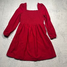 Gap Kids Corduroy Dress Deep Crimson Red Square Neck Smocked Long Sleeve XXL