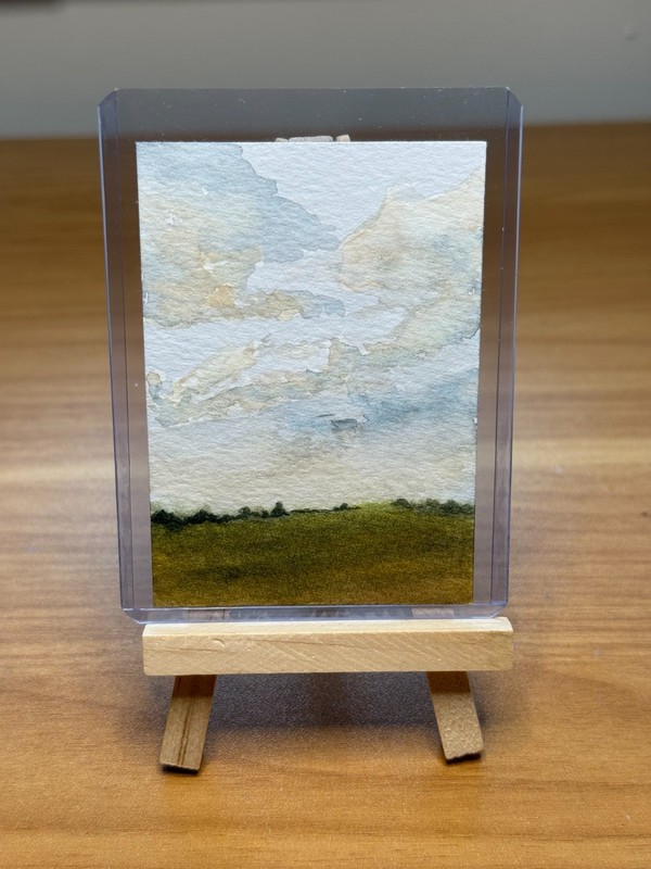 ACEO Original Painting- "Gloomy Field" Watercolor Painting 2.5x3.5