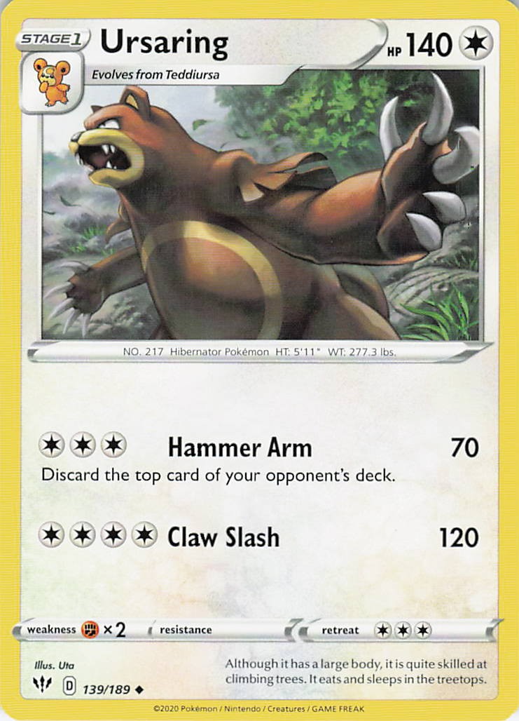 Ursaring 139/189 Uncommon Darkness Ablaze Pokemon Near Mint