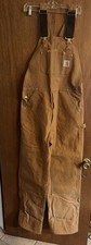 Carhartt Lined Bib Overalls Cotton Duck Canvas Men 34x36 Brown R01 BRN