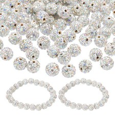 150Pcs 8mm Rhinestone Beads Clay Disco Ball Diamond Beads Sparkle White Tone