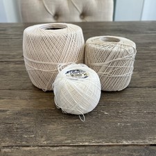 3 PARTIAL Spools Crochet Thread Cotton, 2 Beige, 1 White DMC J P Coats