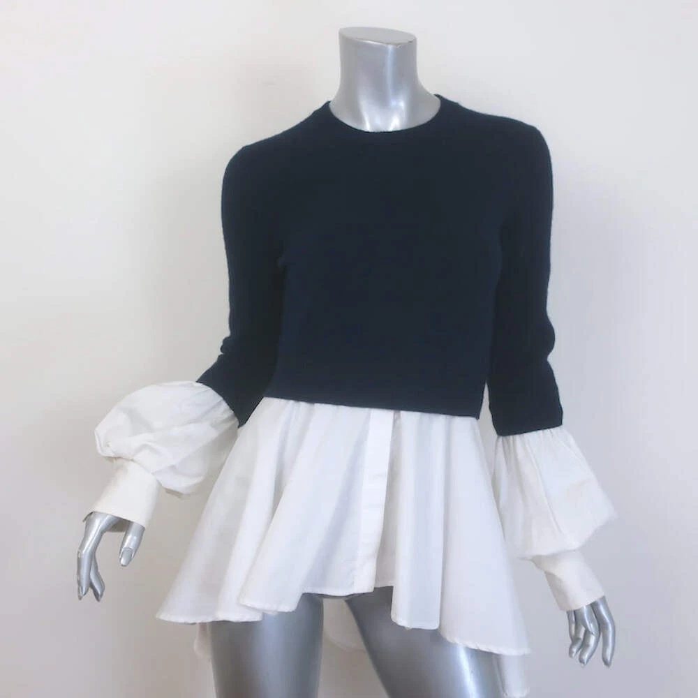 Alexander McQueen — Alexander McQueen Layered-Effect Peplum Sweater Navy & White Size Medium