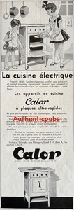 REKLAME CALOR OFEN ELEKTRISCHE KÜCHENPLATTE ZEICHNUNG SIGNIERT LAUVAY VON 1935 AD