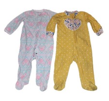 2 pc Lot Carters 3-6 Month Fleece Footed Pajamas Girls Warm