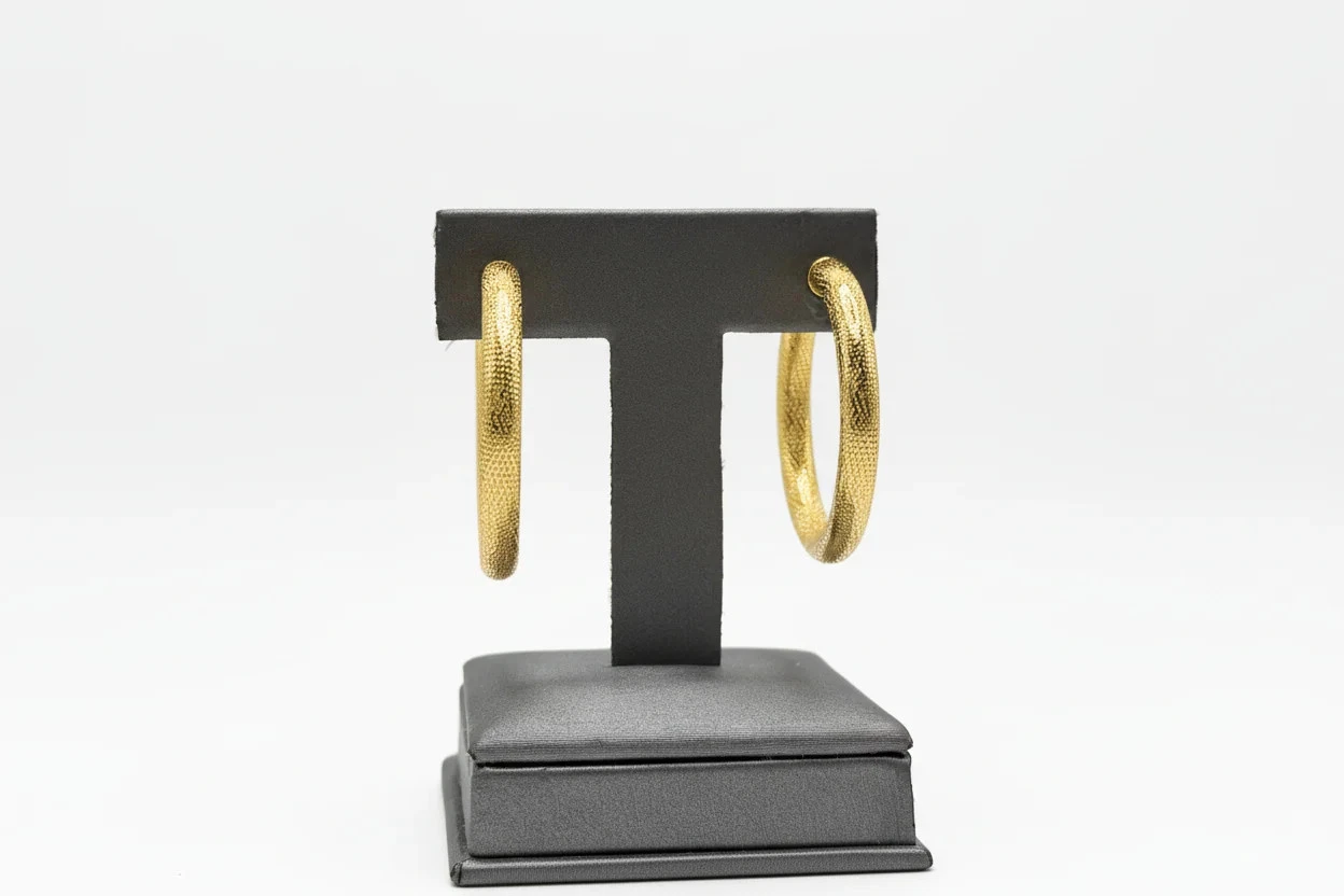 Bellezza Bronze Textured Tubular ClipOn Hoop Earrings 1-1/2" - product detail image 3