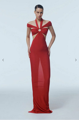 The New Arrivals Ilkyaz Ozel Lovisa Kleid Rouge Dada Rot Maxi Cut Out Größe UK 8